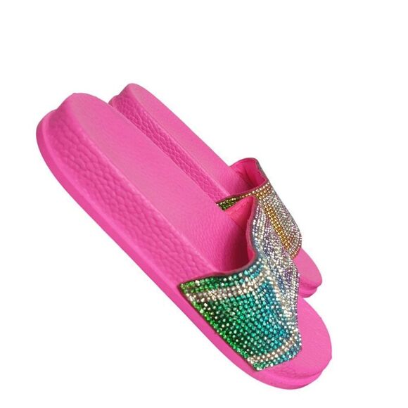 Bebe Toddler Girls Slides 11/12 Hot Pink Bling Rhinestone Logo Slides Sandals XL - Picture 5 of 6